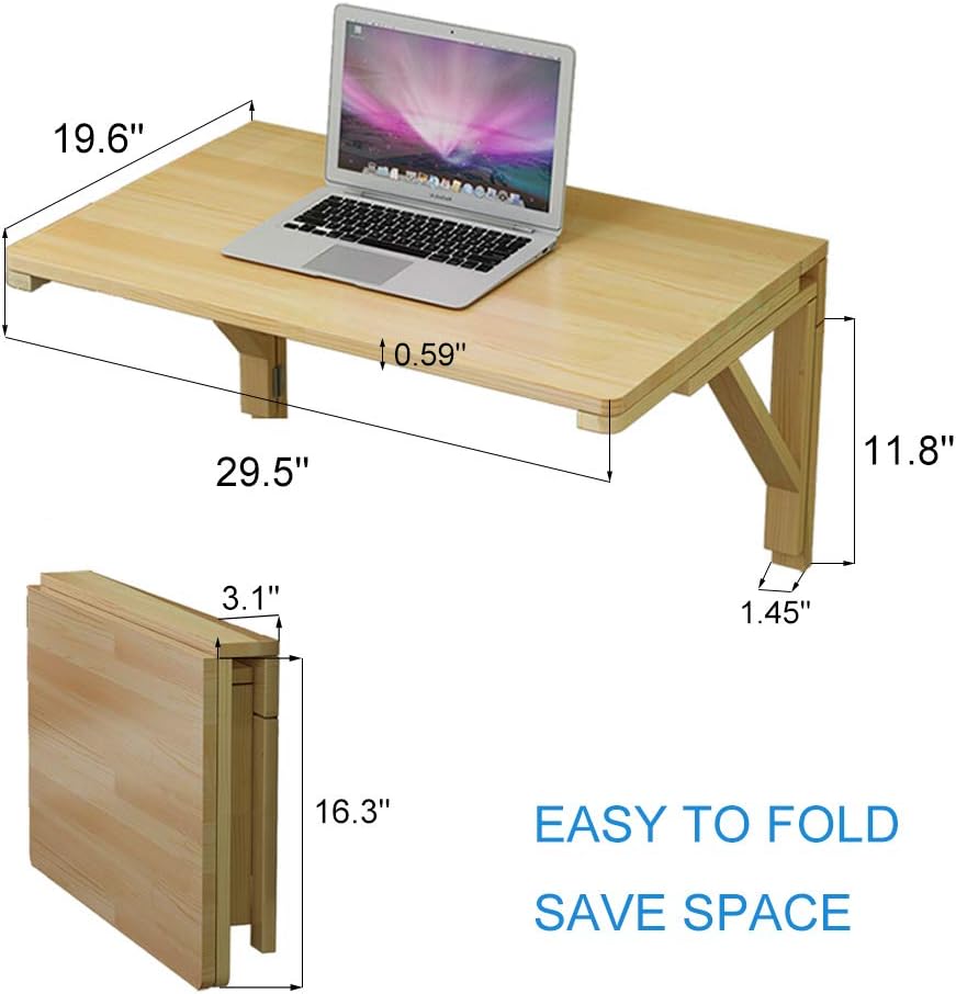 Space Saving Natural Wood Wall Fold Down Desk Table
