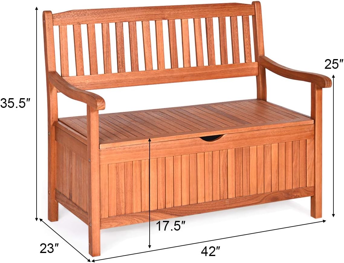 Eucalyptus Wood Dustproof Lining Outdoor Storage Bench