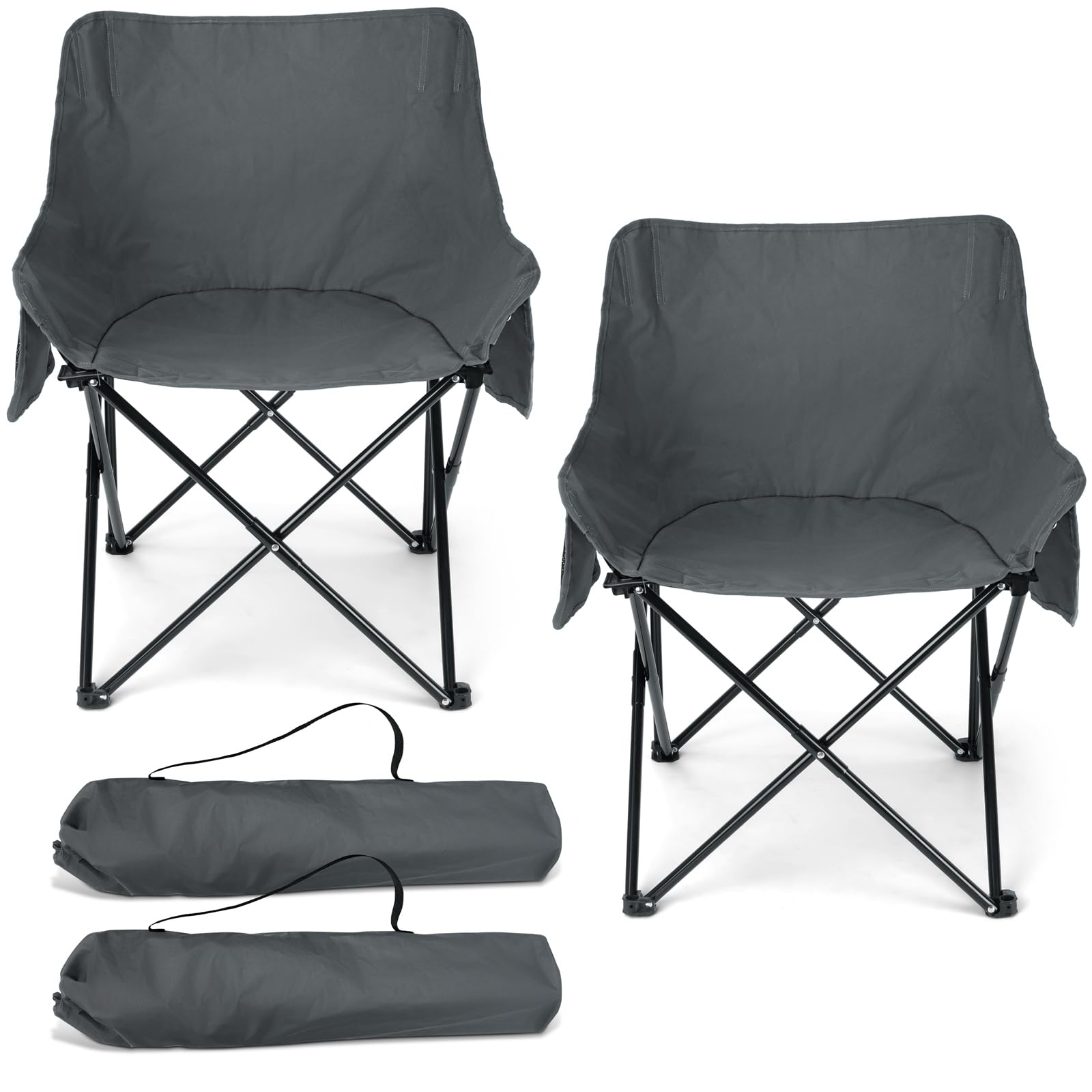Black Compact Side Pocket Foldable Camping Chair