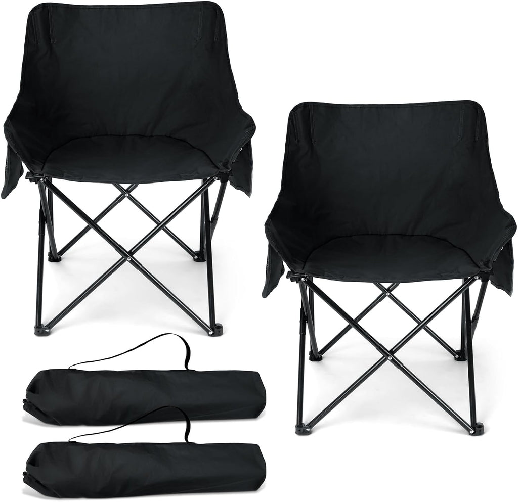 Black Compact Side Pocket Foldable Camping Chair