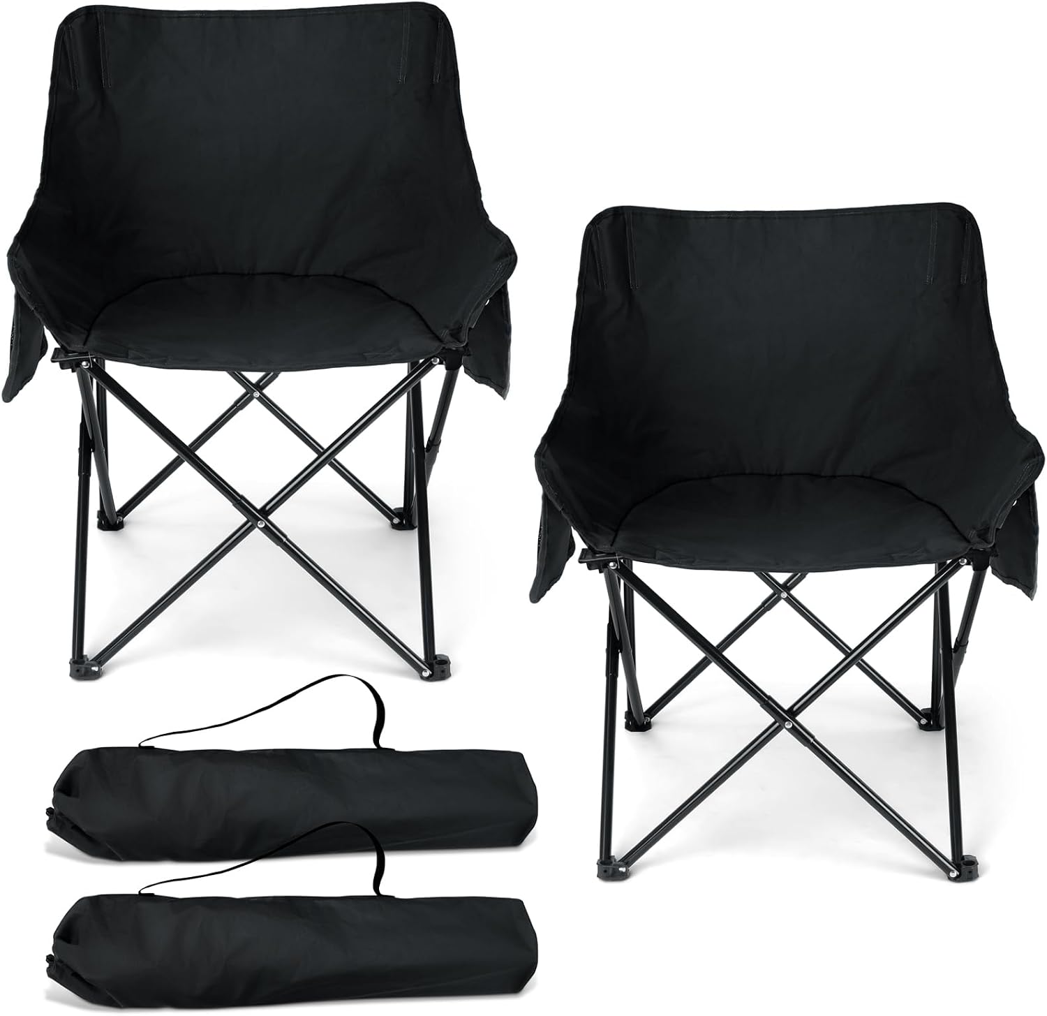 Black Compact Side Pocket Foldable Camping Chair