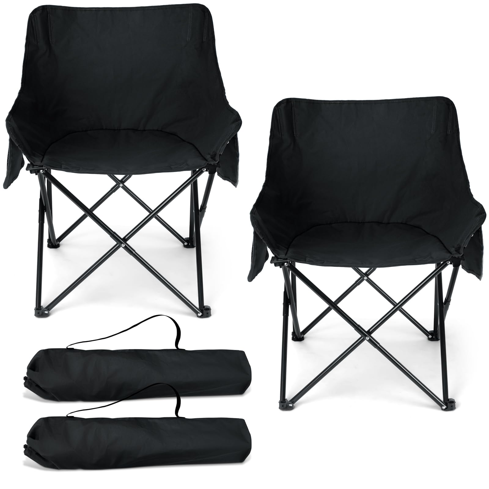 Black Compact Side Pocket Foldable Camping Chair