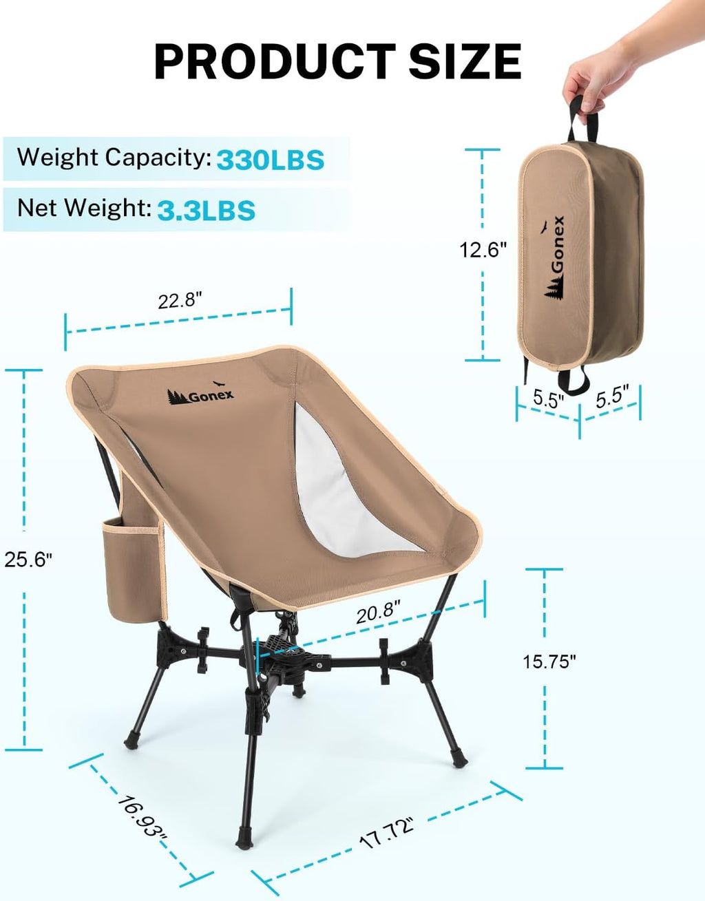 Khaki Ultralight Compact Foldable Camping Chair