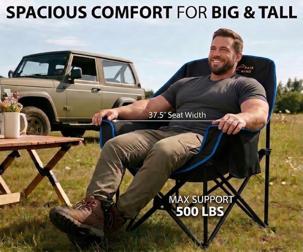 Blue Oversized Padded Heavy Duty Camping Chair