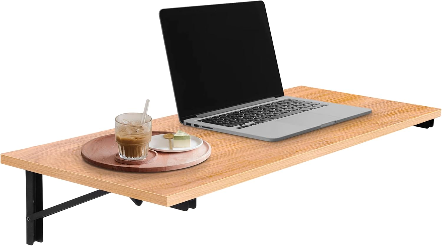 Space Saving White Oak Wall Fold Down Floating Desk