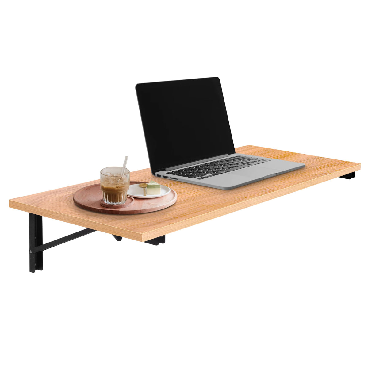 Space Saving White Oak Wall Fold Down Floating Desk