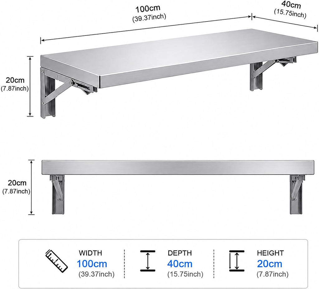 304 Stainless Steel Wall Mounted Floating Folding Table