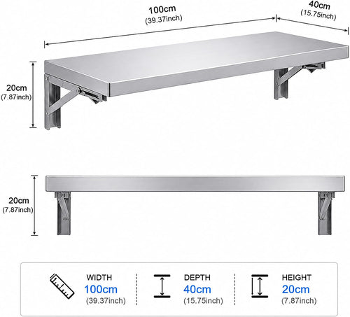 304 Stainless Steel Wall Mounted Floating Folding Table