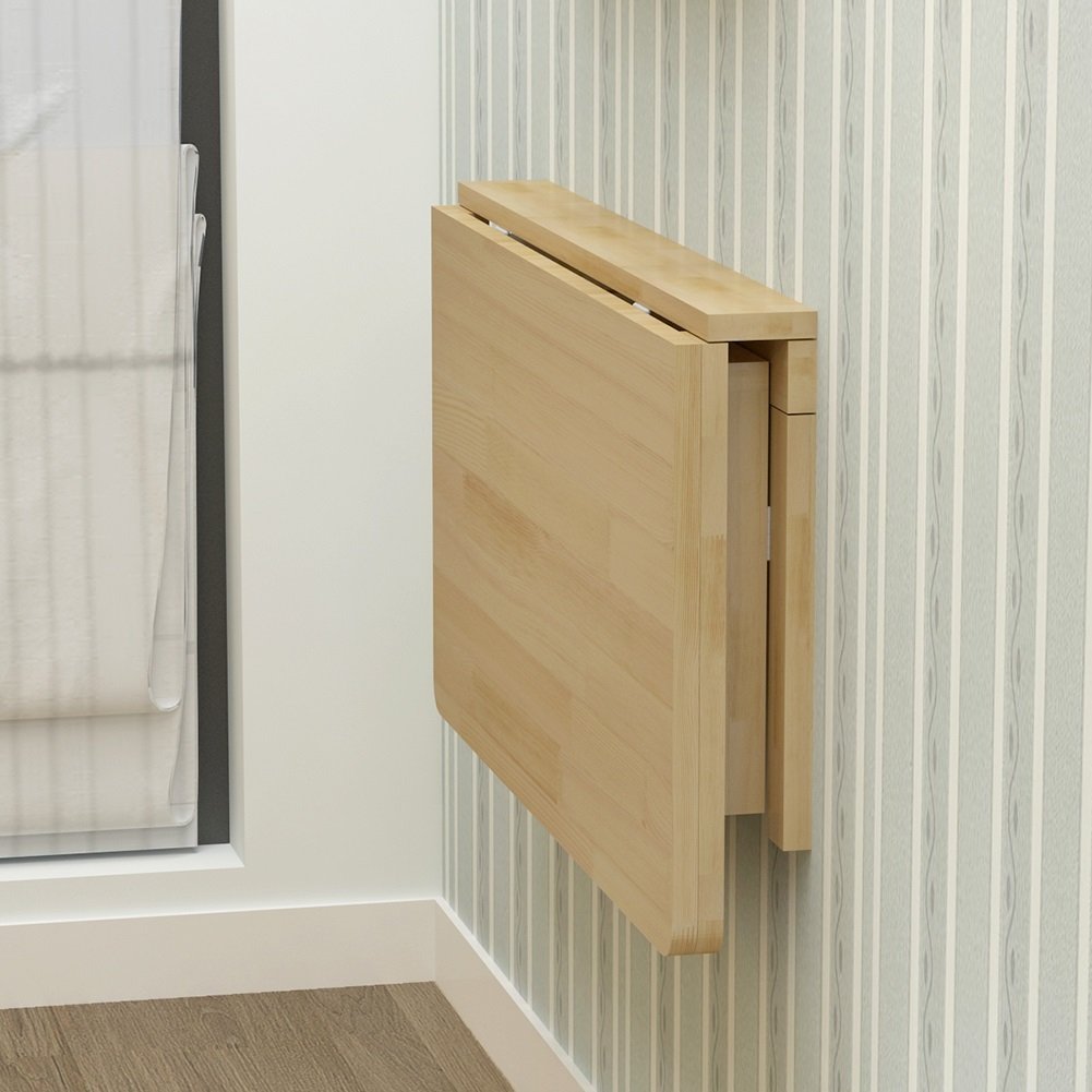 Space Saving Natural Wood Wall Fold Down Desk Table