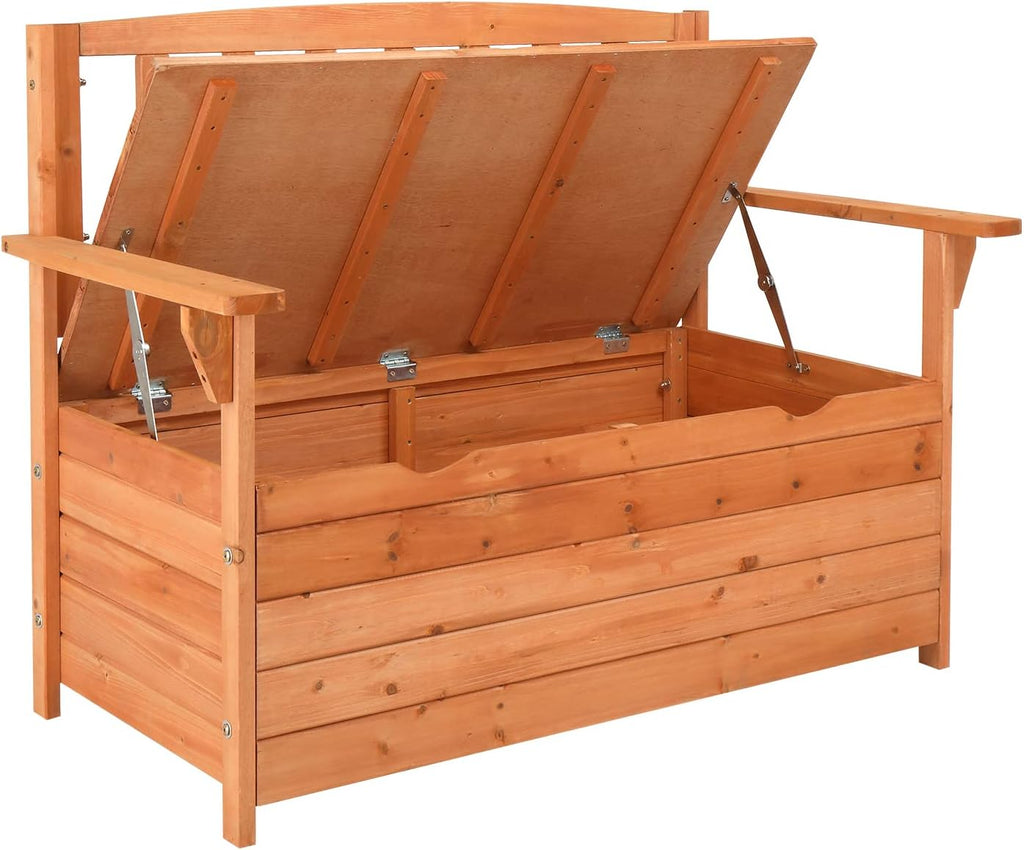 Natural Large Waterproof Wooden Outdoor Storage Bench