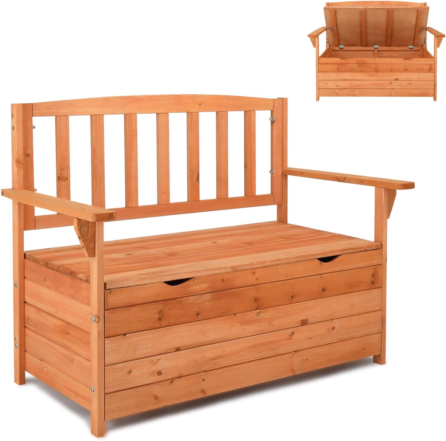 Natural Large Waterproof Wooden Outdoor Storage Bench