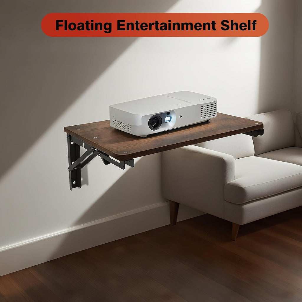 Space Saving Rustic Wood Wall Fold Down Desk Shelf