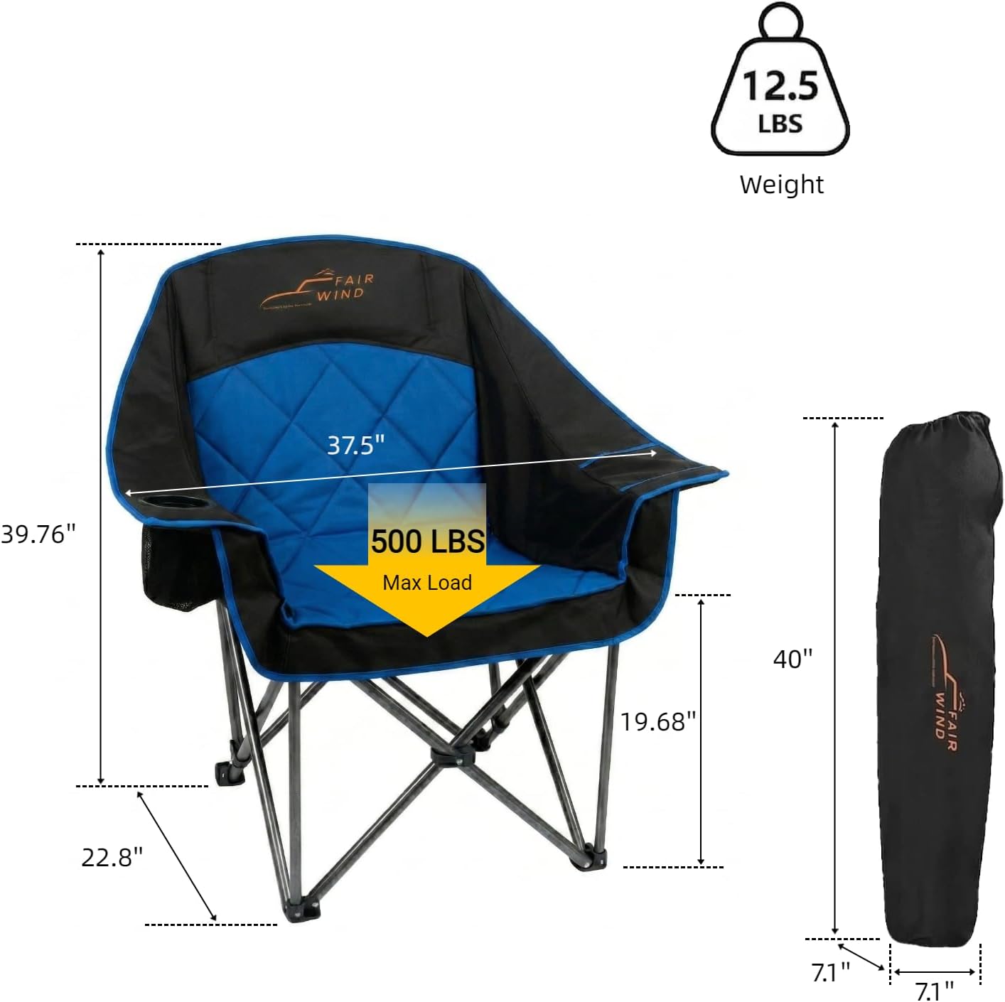 Blue Oversized Padded Heavy Duty Camping Chair