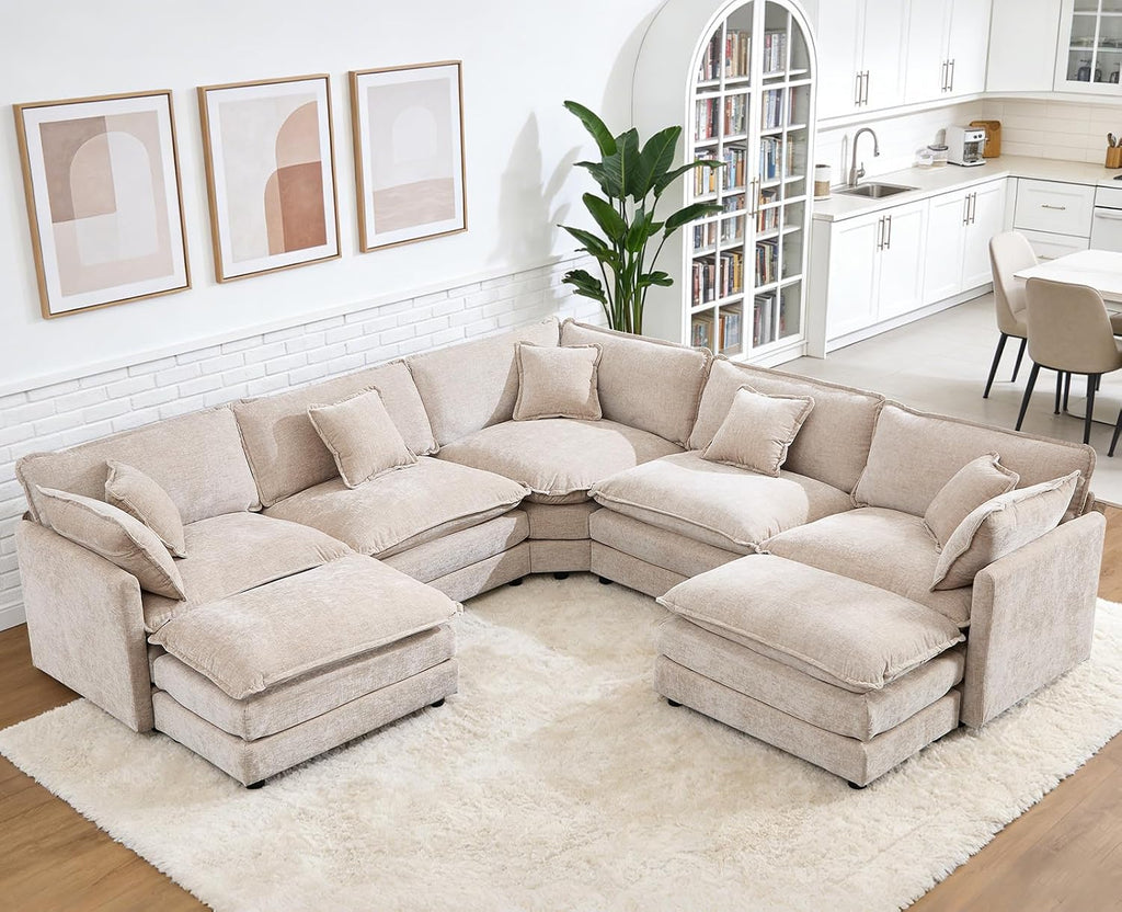 Light Camel Chenille Deep Seat Cloud Sectional Sofa