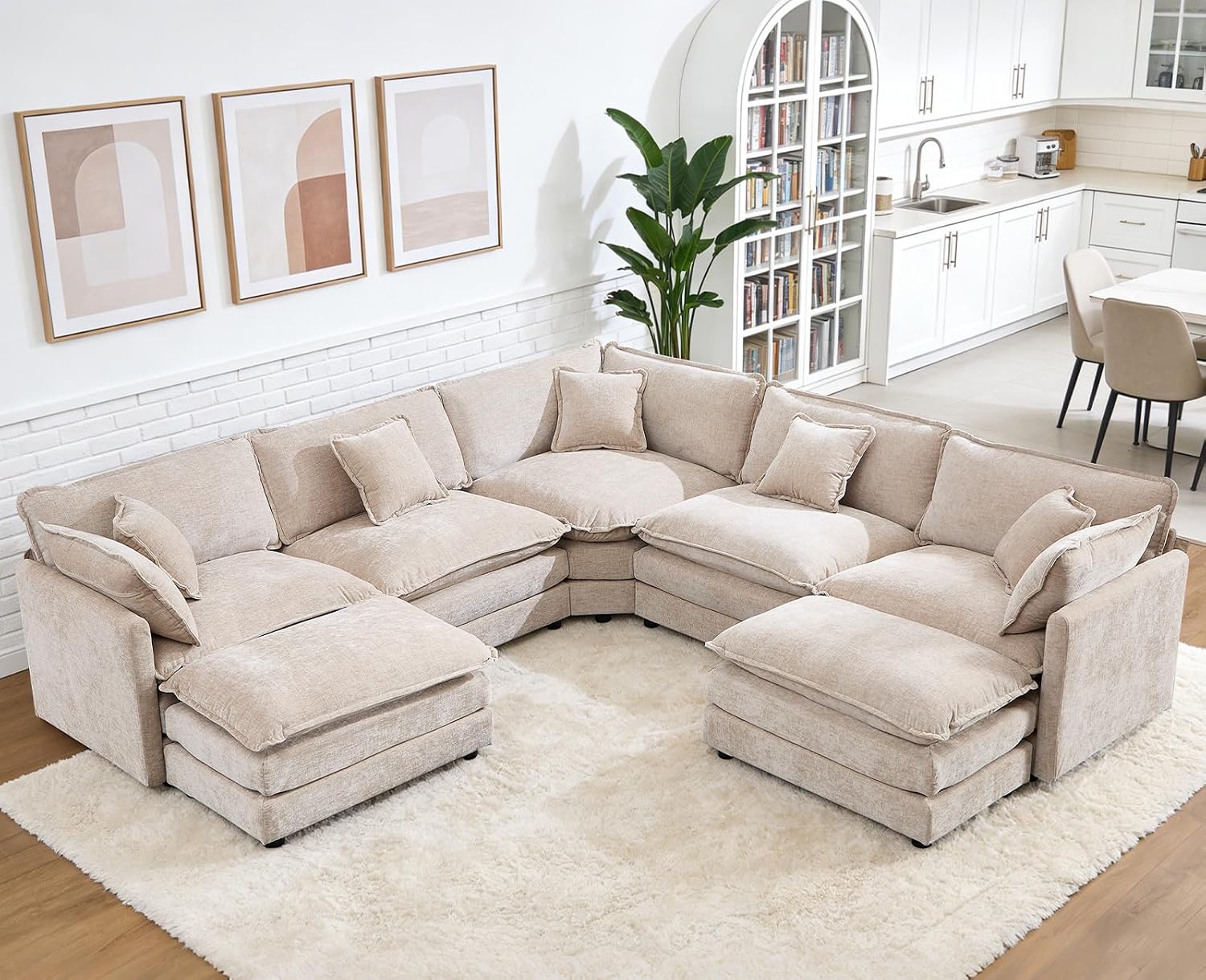 Light Camel Chenille Deep Seat Cloud Sectional Sofa