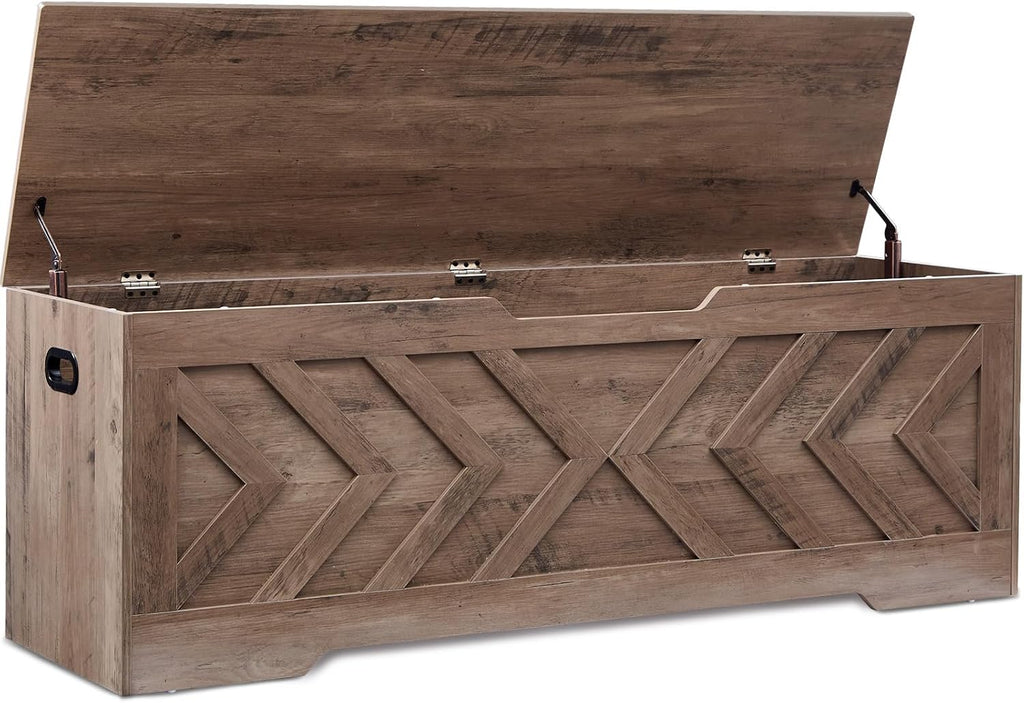 Greige Extra Large Safety Hinge Storage Bench