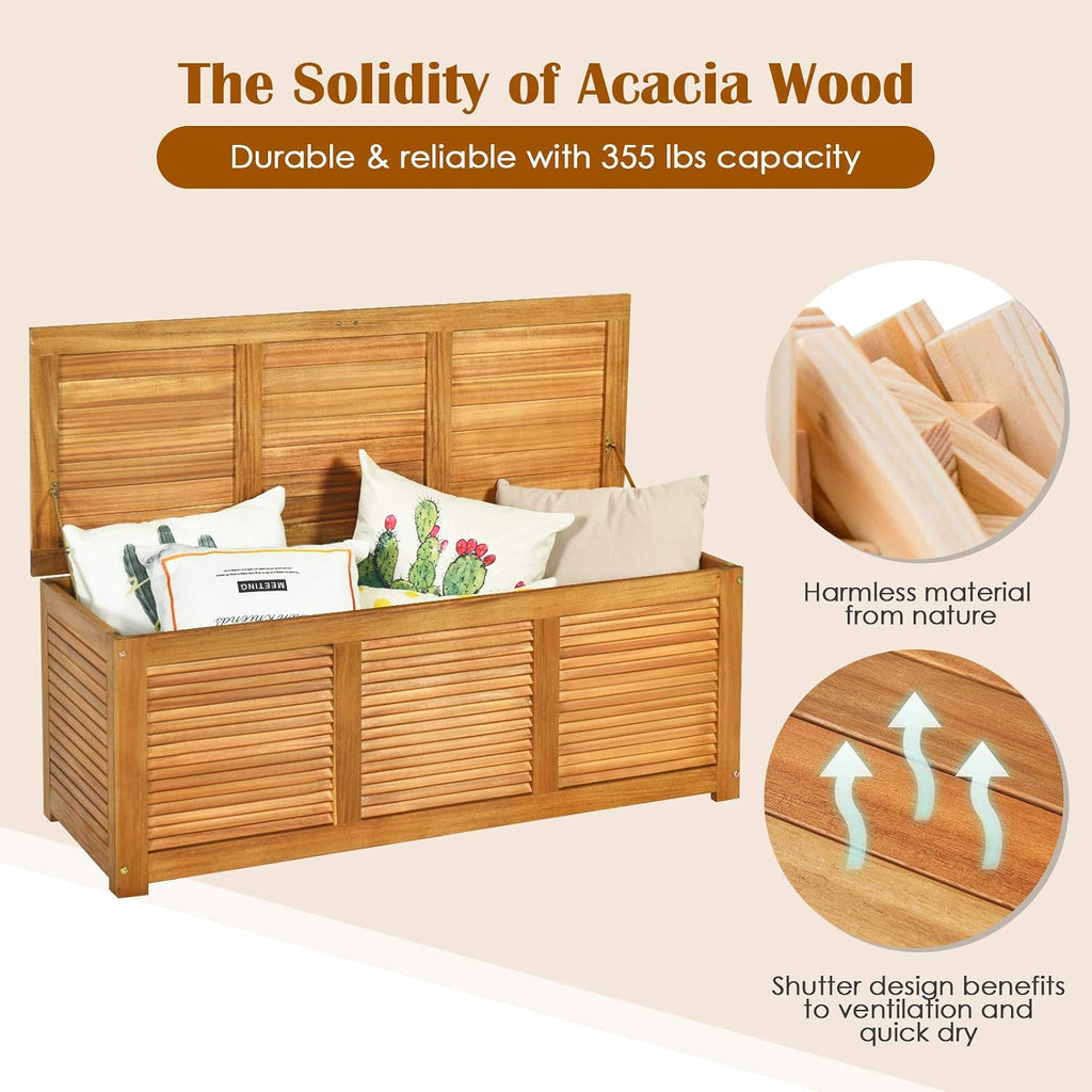 Natural Acacia Wood Large Capacity Outdoor Storage Bench