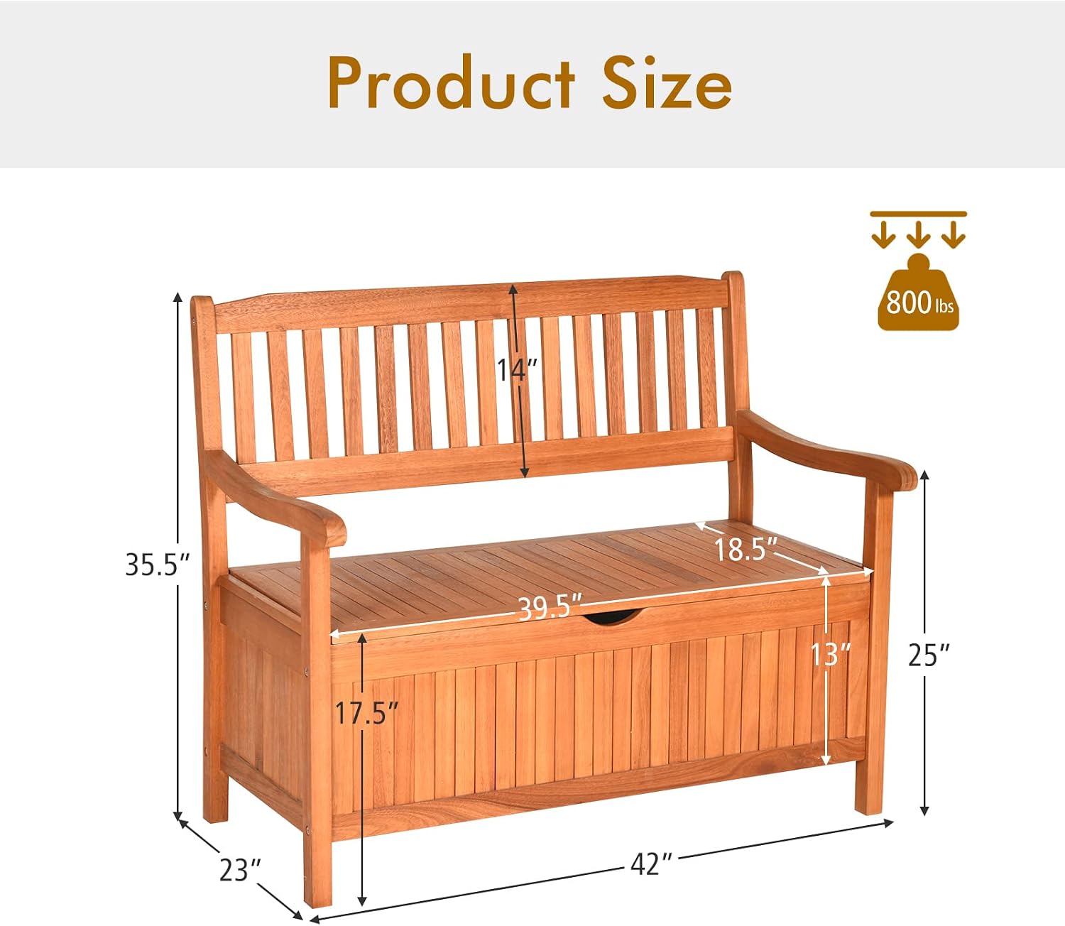 Wooden Dustproof Liner Outdoor Patio Storage Bench