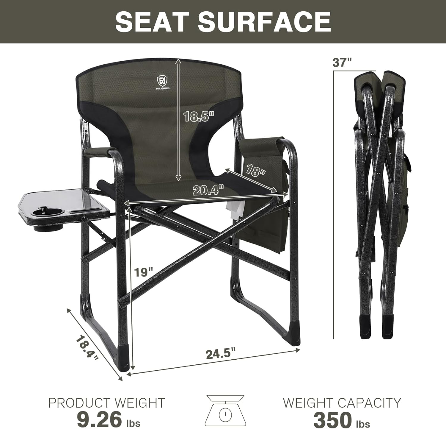 Aluminum Side Table Foldable Director Camping Chair
