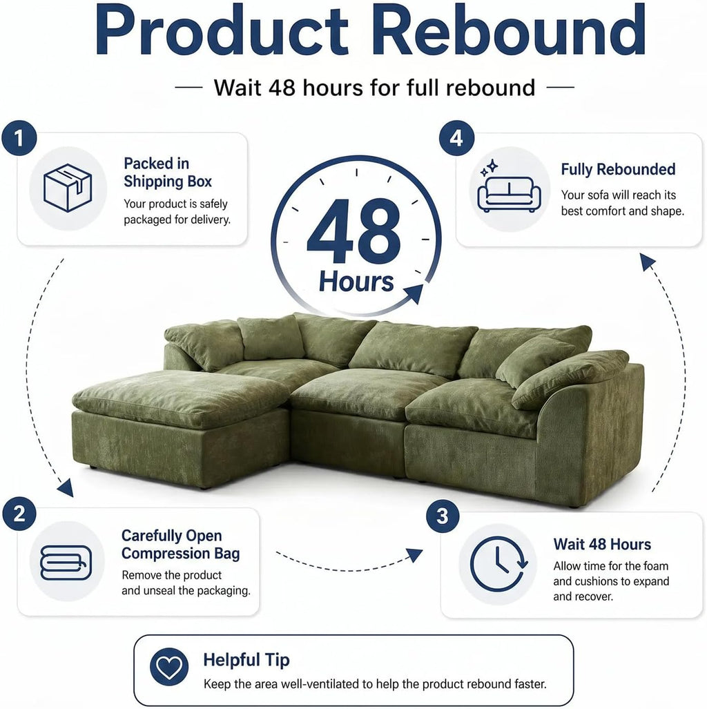 Green Chenille L-Shaped Cloud Modular Sofa