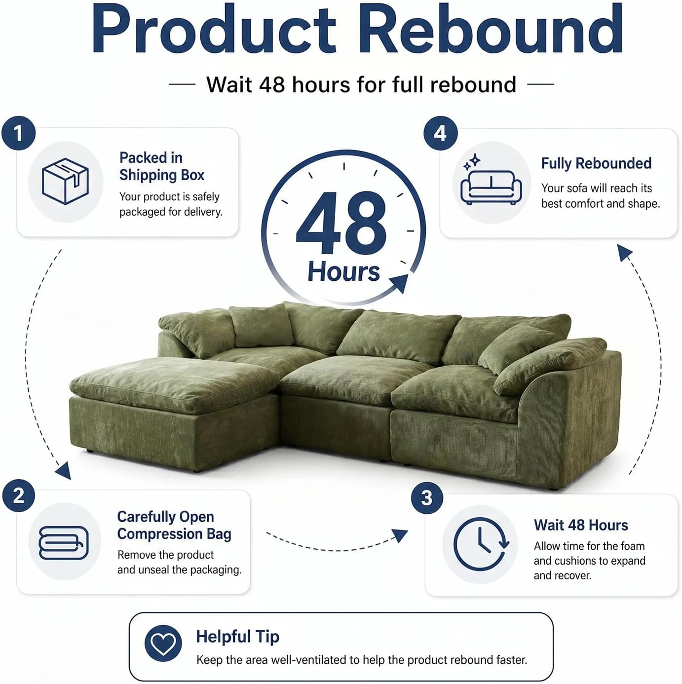 Green Chenille L-Shaped Cloud Modular Sofa