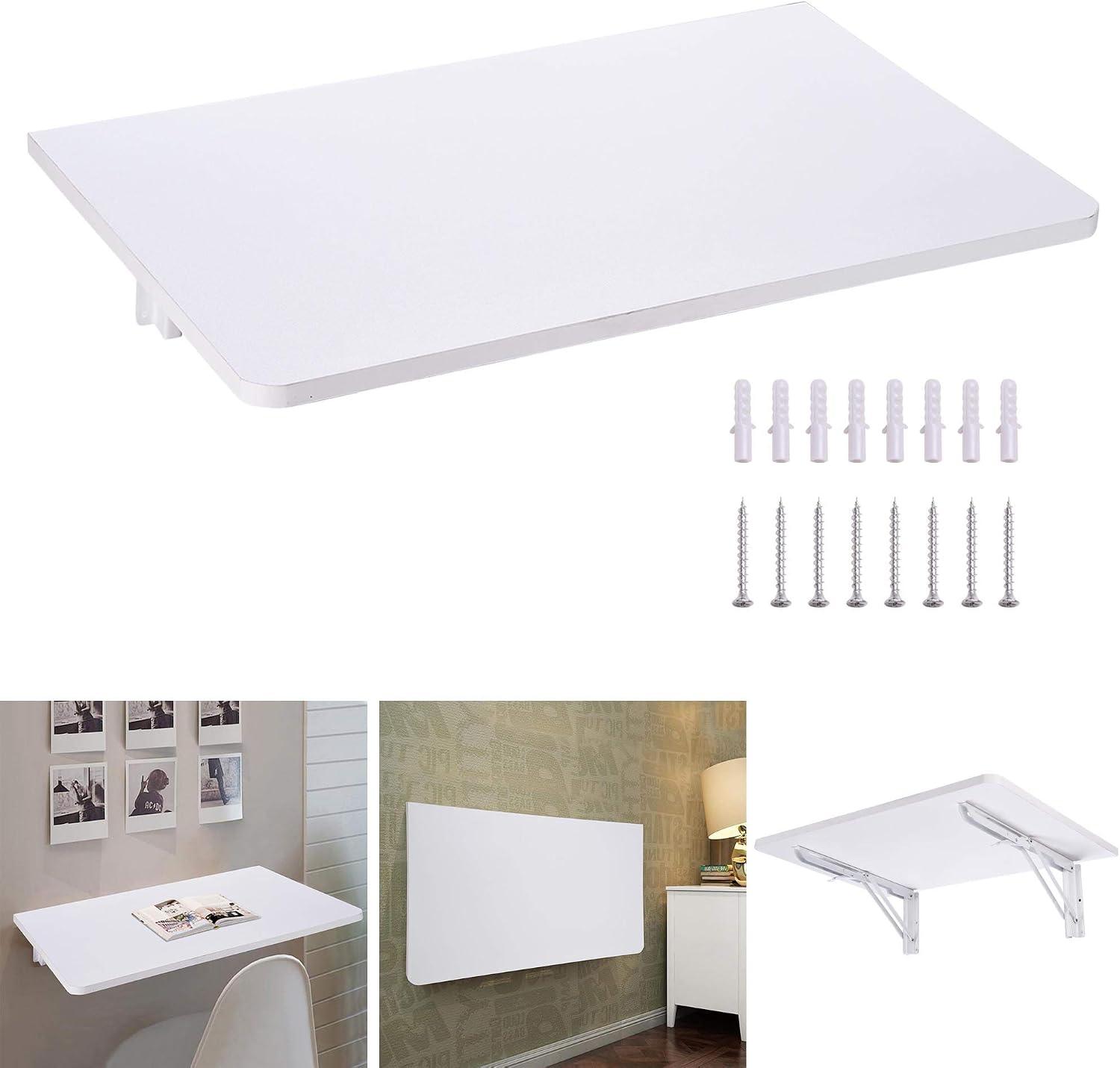 Space Saving White Wood Wall Fold Down Floating Desk