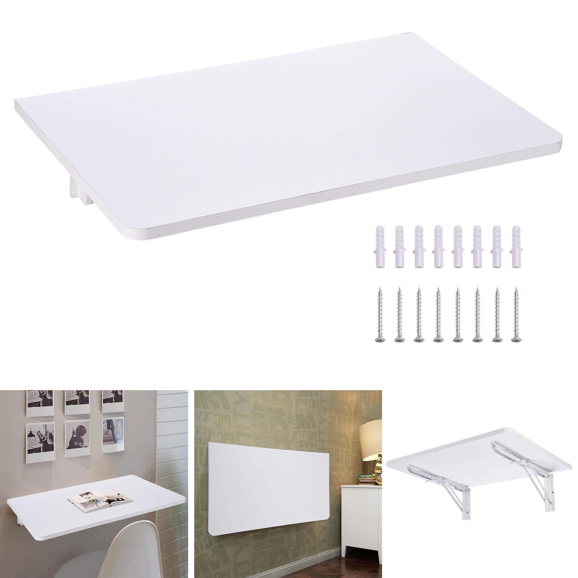 Space Saving White Wood Wall Fold Down Floating Desk