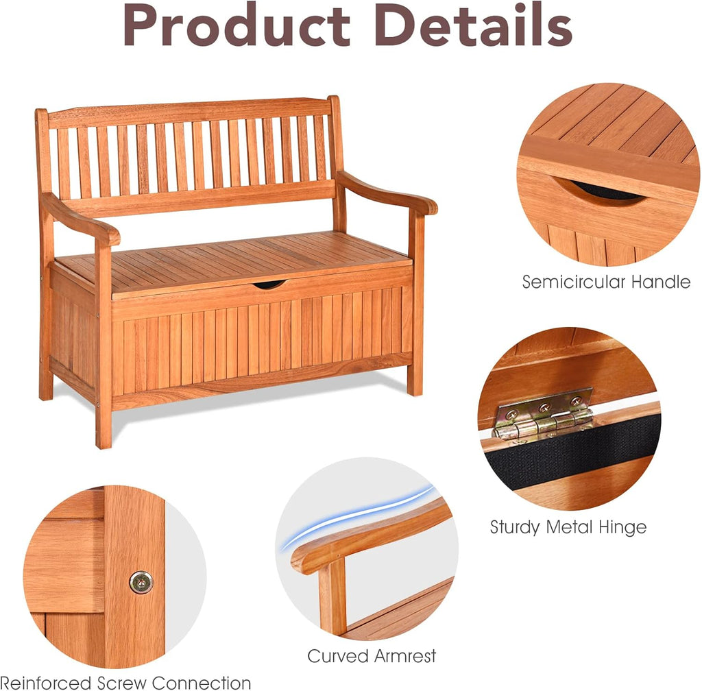 Wooden Dustproof Liner Outdoor Patio Storage Bench
