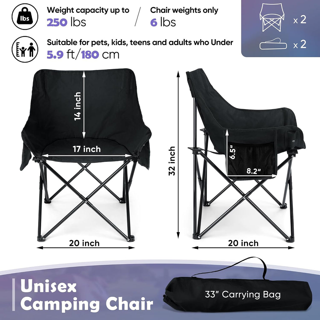 Black Compact Side Pocket Foldable Camping Chair