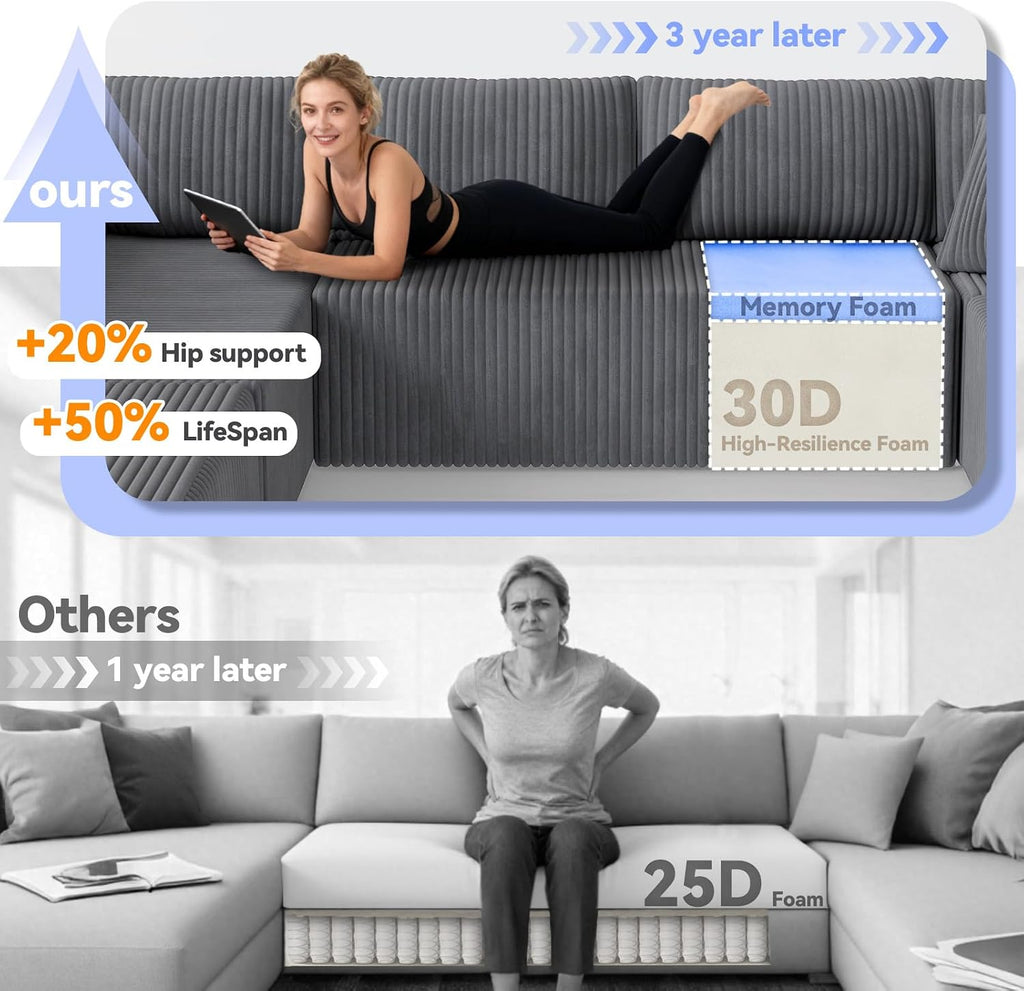 Gray U Shaped Modular Corduroy Sectional Sofa