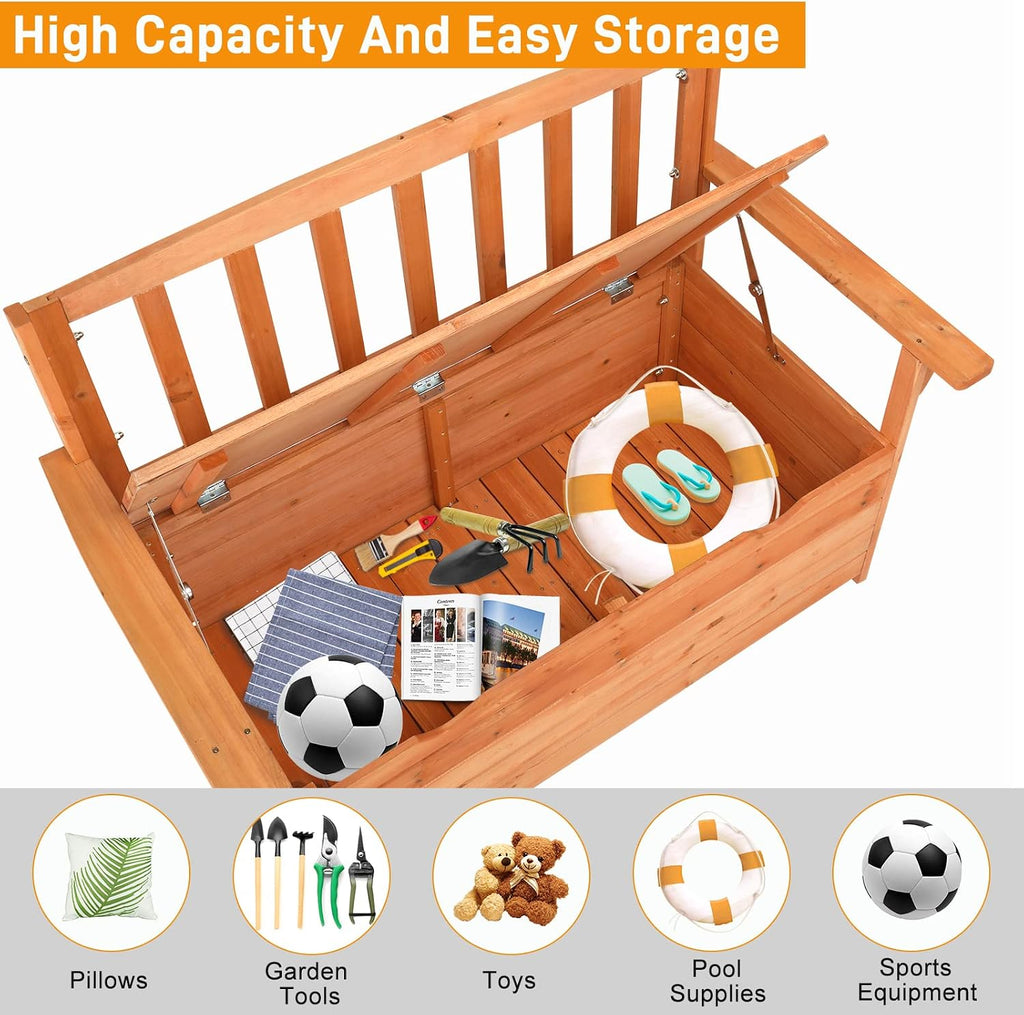 Natural Large Waterproof Wooden Outdoor Storage Bench