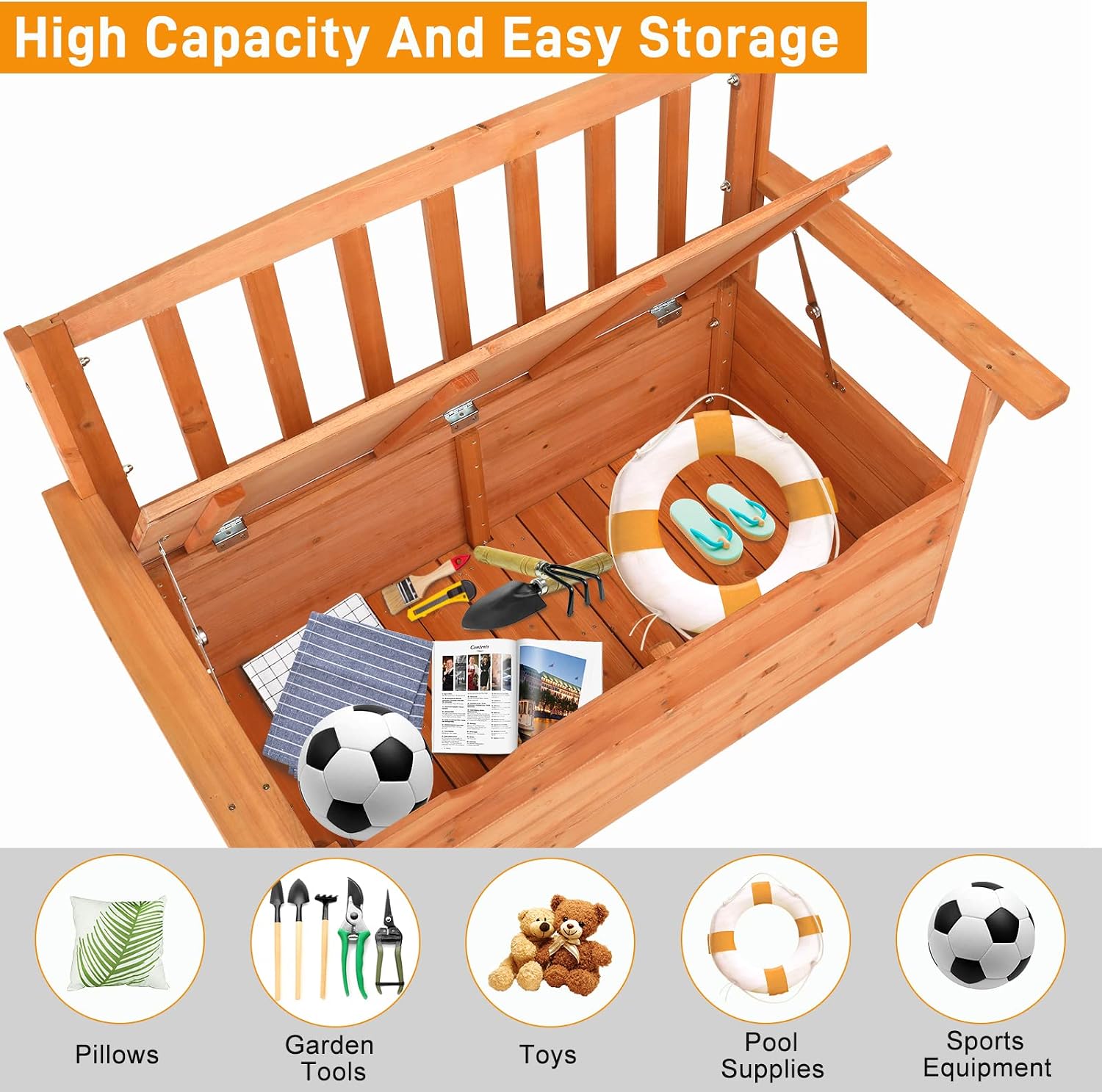 Natural Large Waterproof Wooden Outdoor Storage Bench