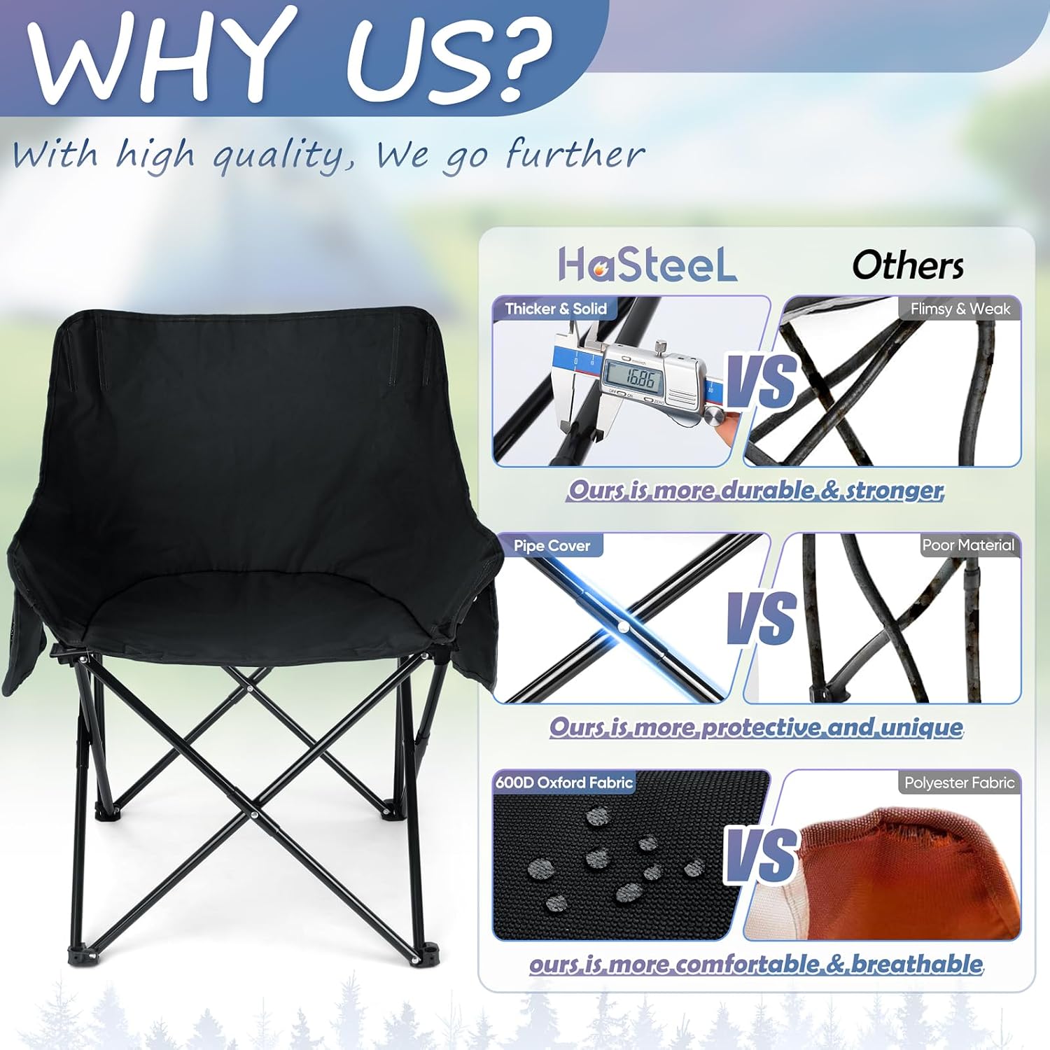 Black Compact Side Pocket Foldable Camping Chair
