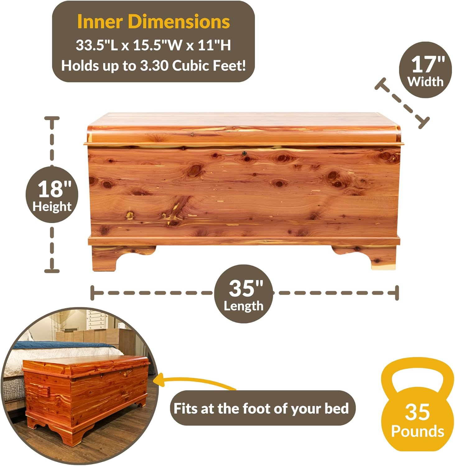 Red Cedar Lockable USA Handmade Storage Bench