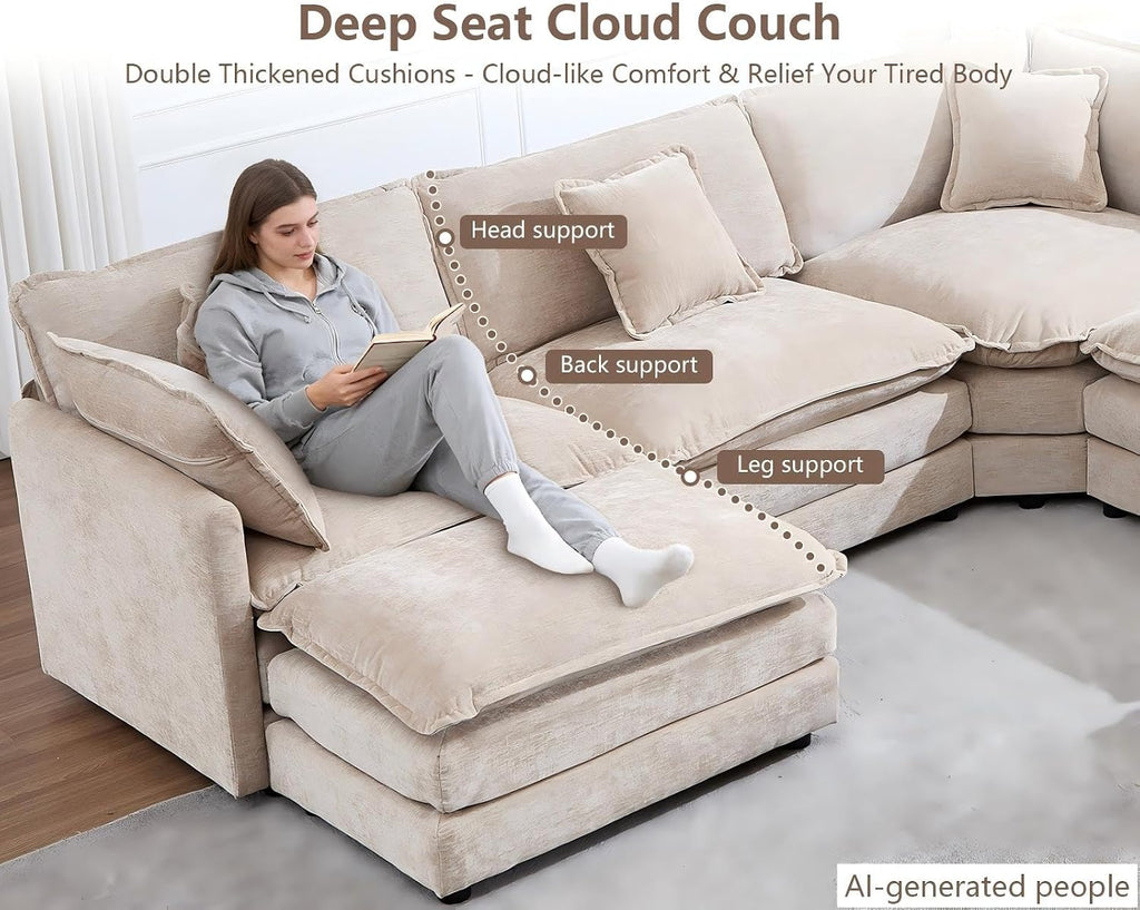 Light Camel Chenille Deep Seat Cloud Sectional Sofa