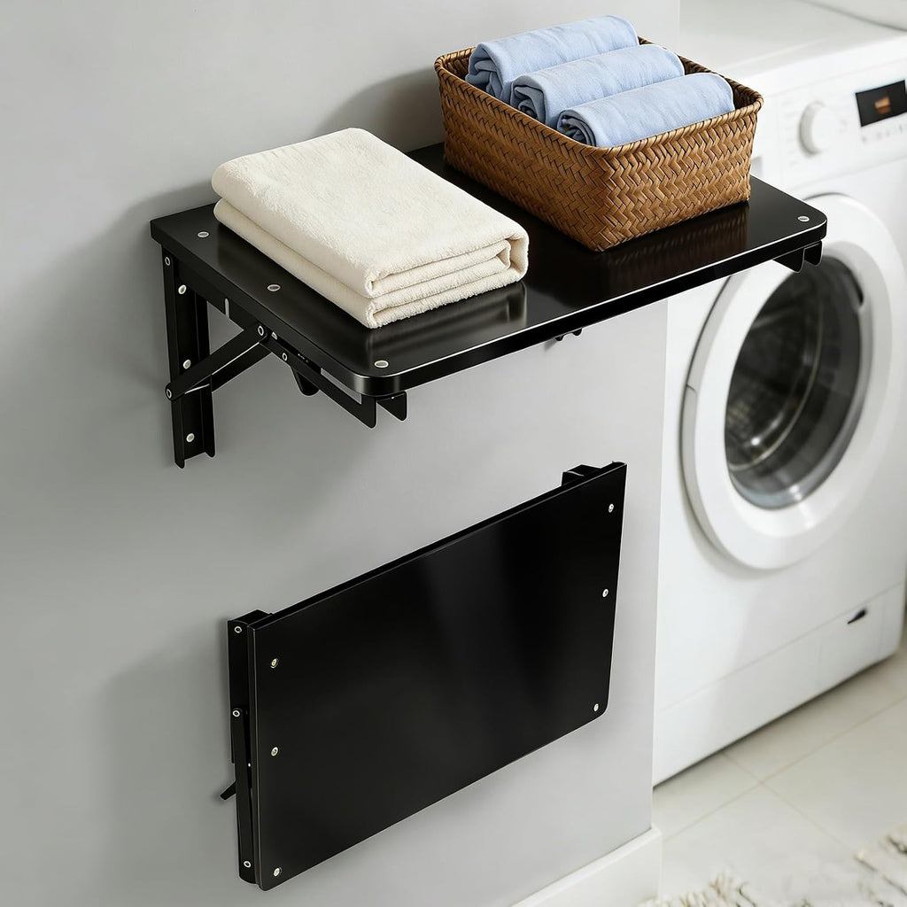 Space Saving Black Wall Mount Fold Down Desk Shelf