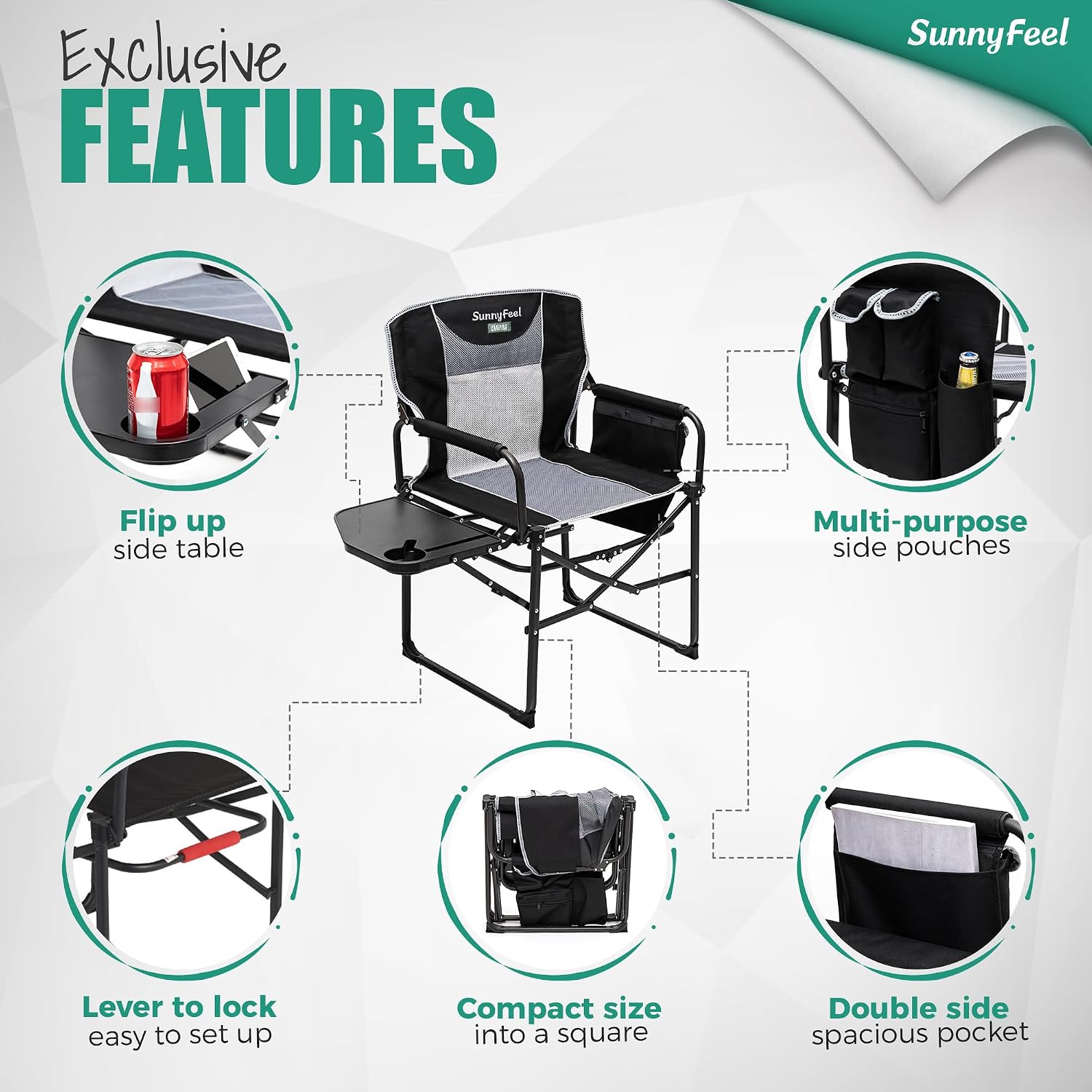 Oversized Side Table Foldable Director Camping Chair