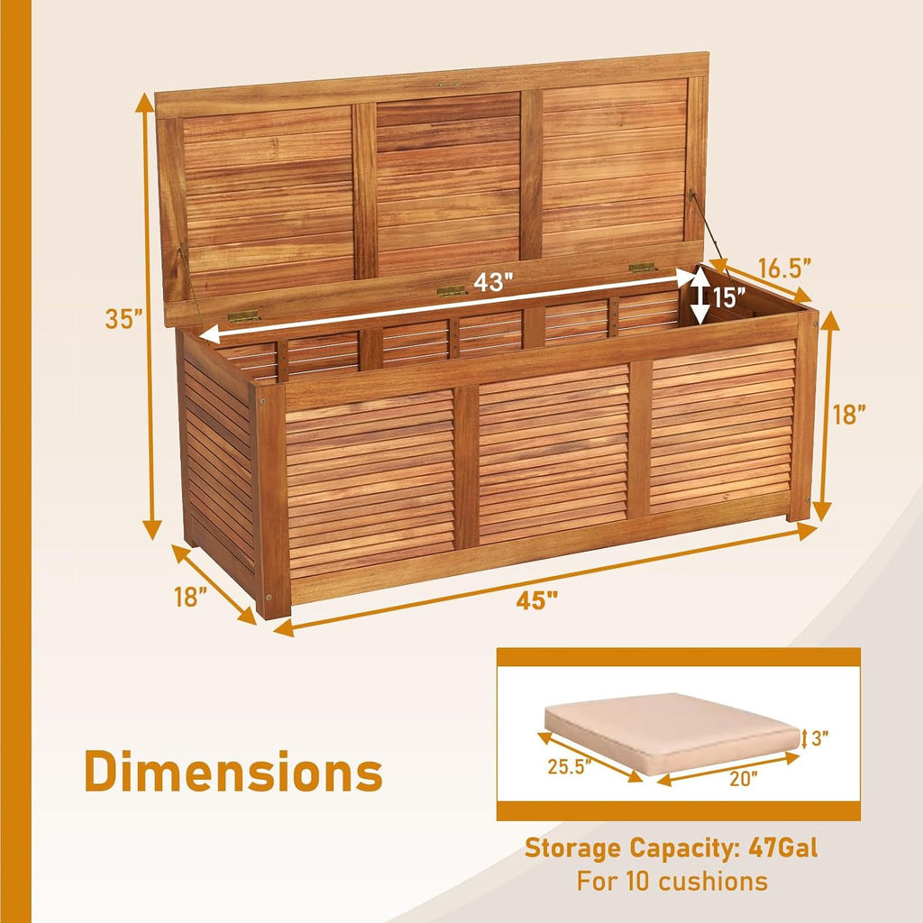 Natural Acacia Wood Large Capacity Outdoor Storage Bench