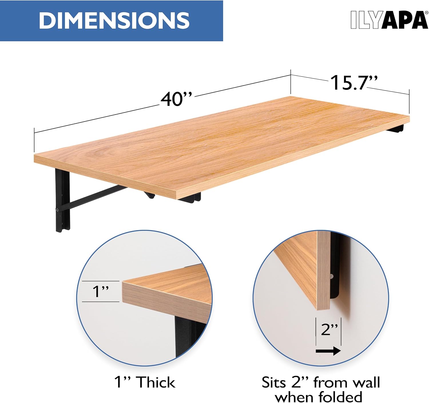 Space Saving White Oak Wall Fold Down Floating Desk