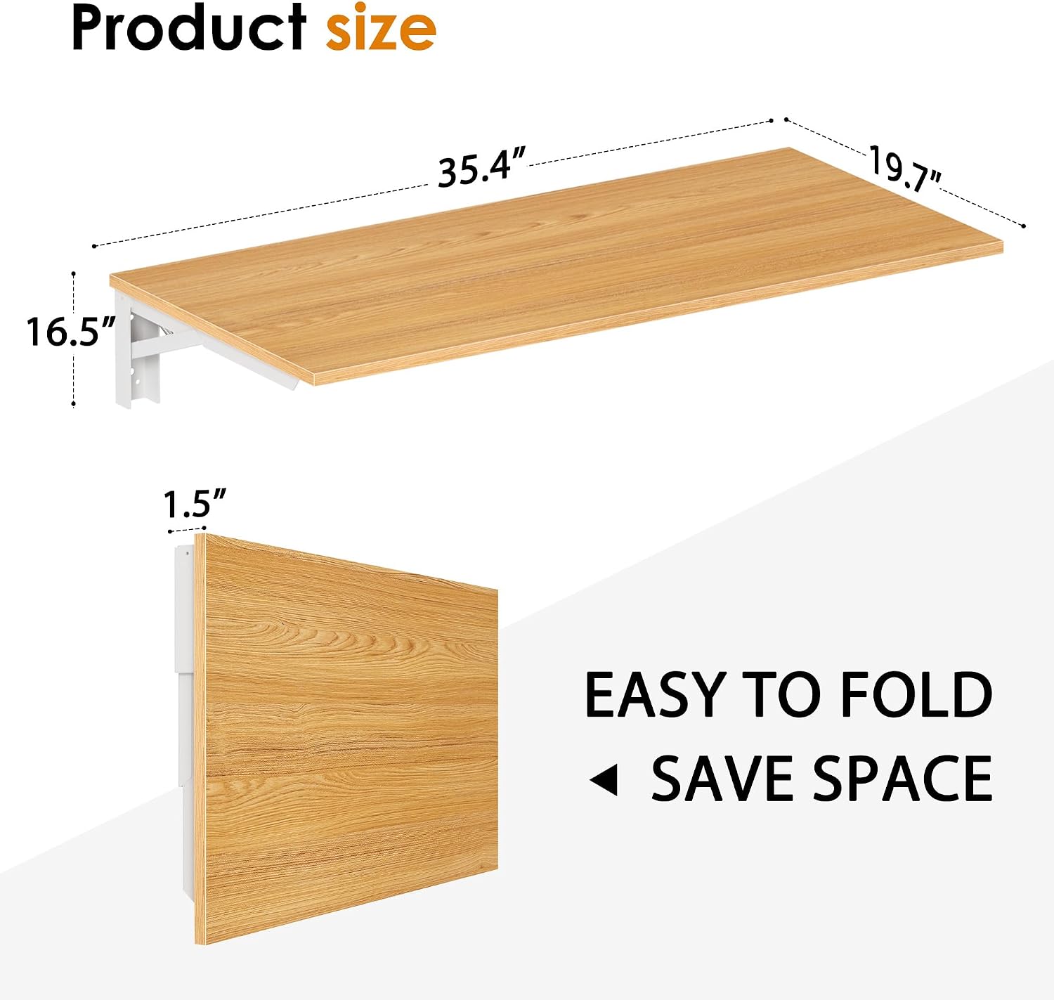 Heavy Duty Teak White Frame Wall Fold Down Table