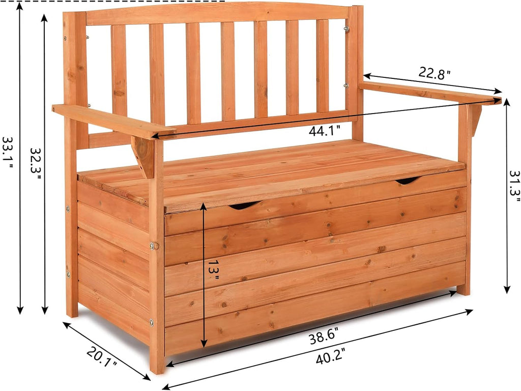 Natural Large Waterproof Wooden Outdoor Storage Bench