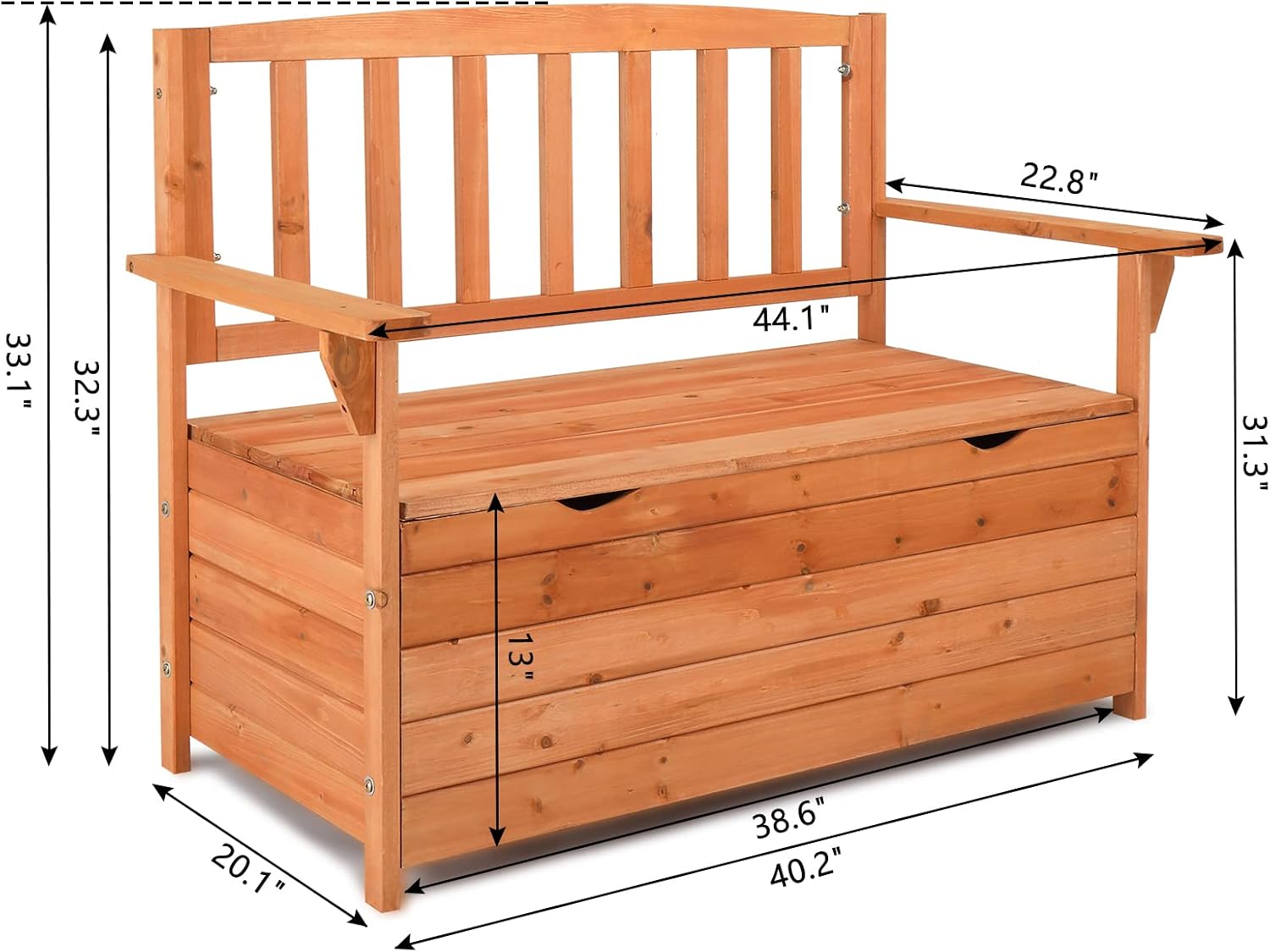 Natural Large Waterproof Wooden Outdoor Storage Bench