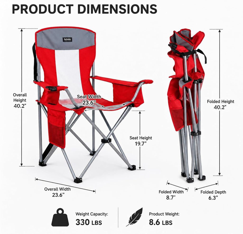 Red Oversized Cooler Pocket Foldable Camping Chair