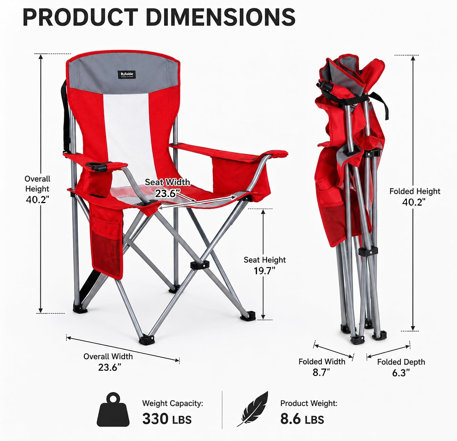 Red Oversized Cooler Pocket Foldable Camping Chair