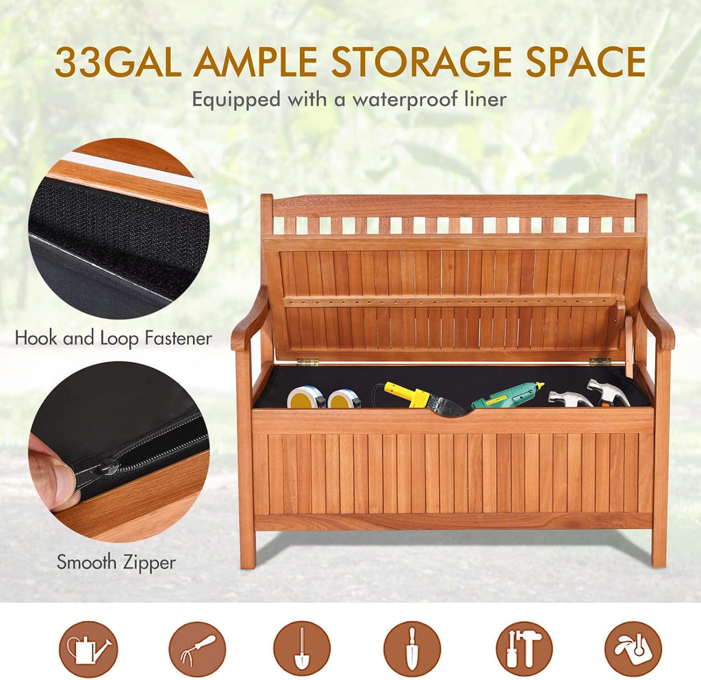 Wooden Dustproof Liner Outdoor Patio Storage Bench
