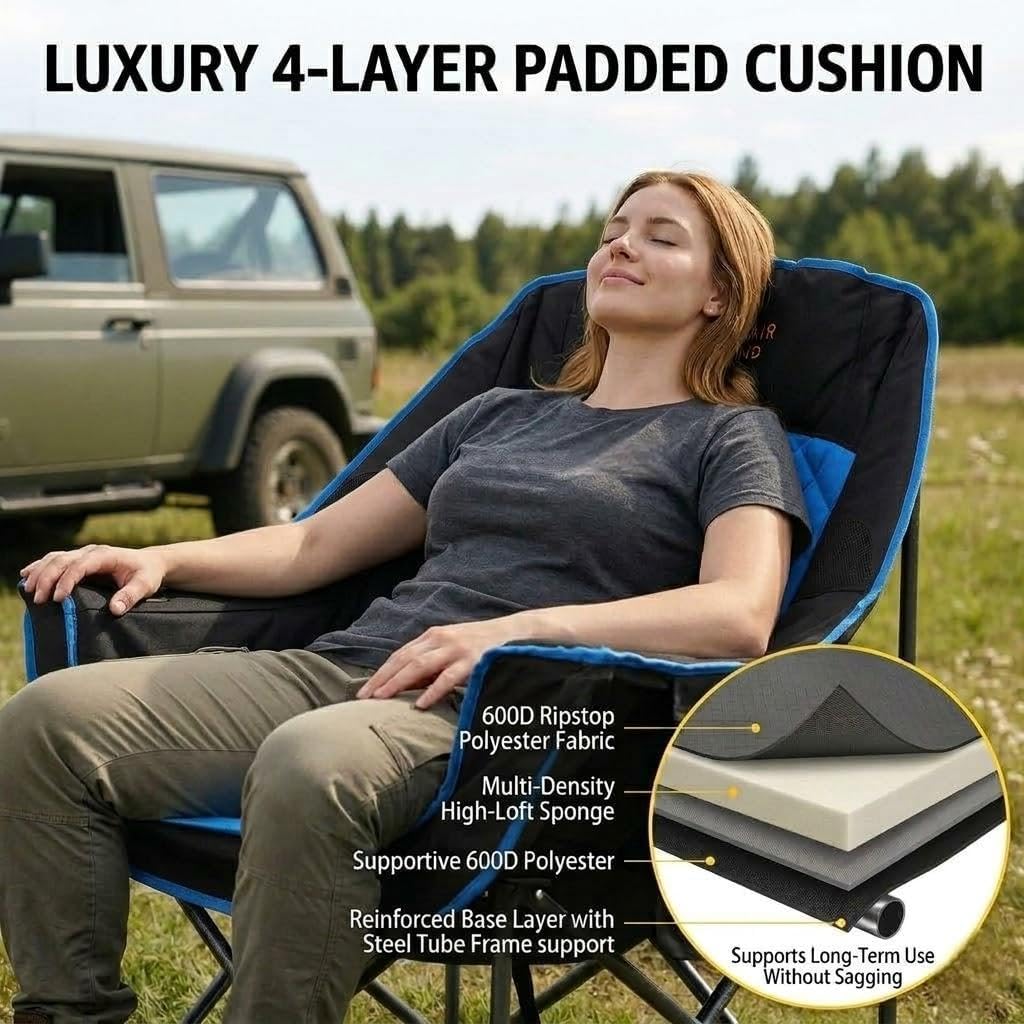 Blue Oversized Padded Heavy Duty Camping Chair