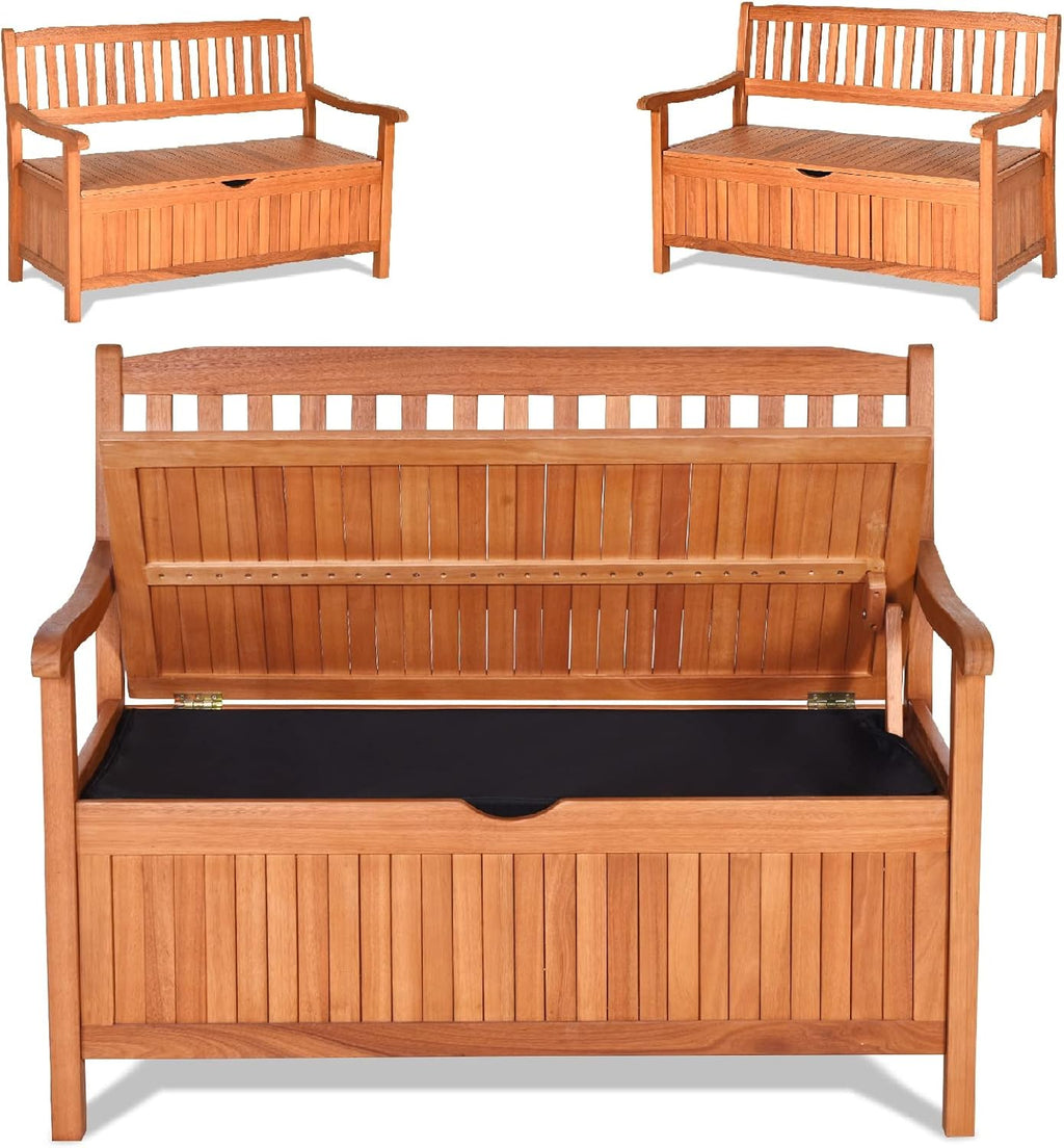 Wooden Dustproof Liner Outdoor Patio Storage Bench