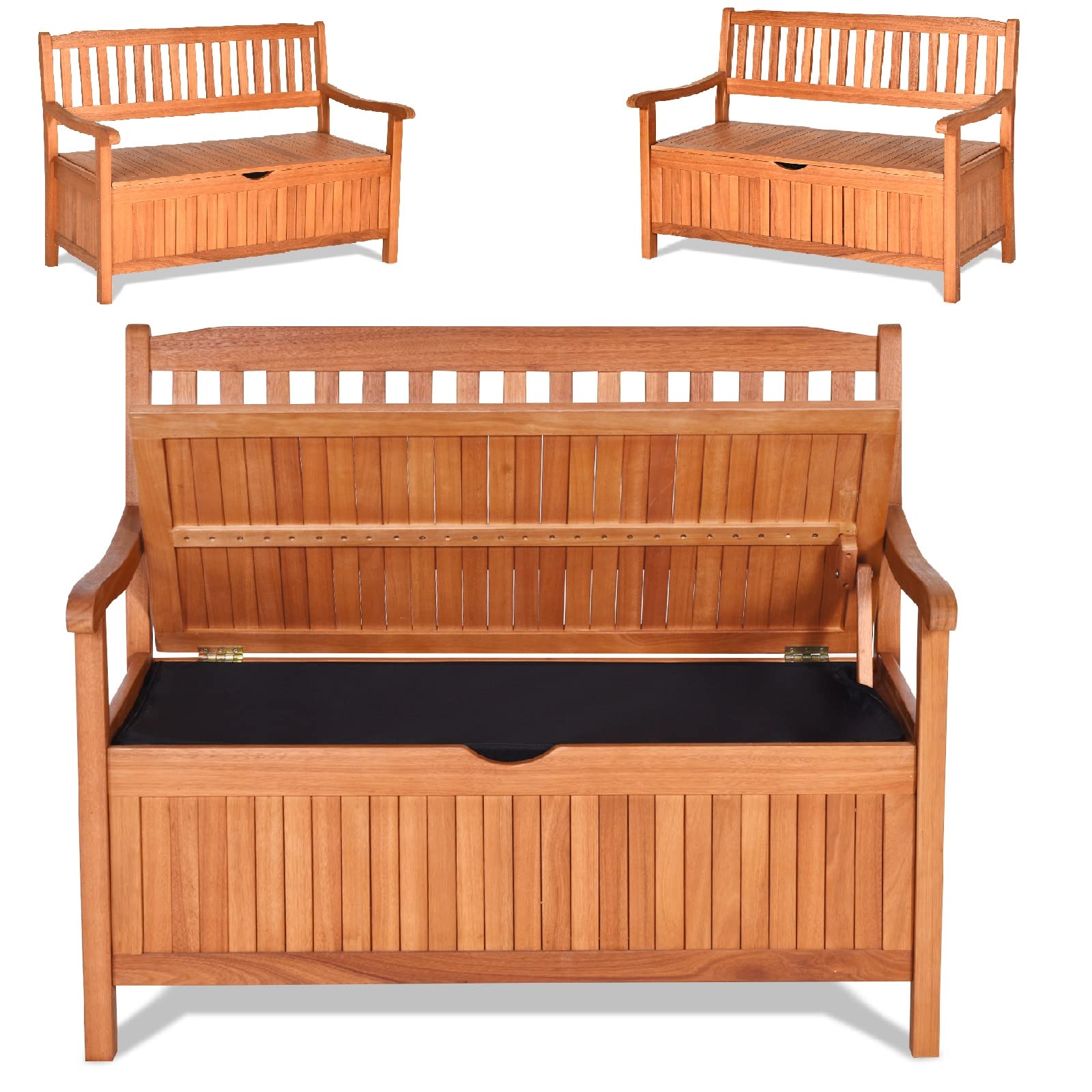 Wooden Dustproof Liner Outdoor Patio Storage Bench