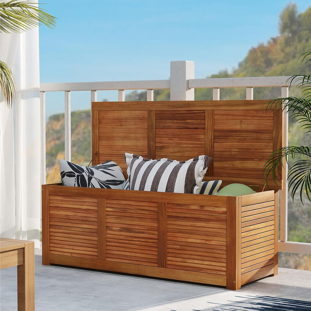Natural Acacia Wood Large Capacity Outdoor Storage Bench