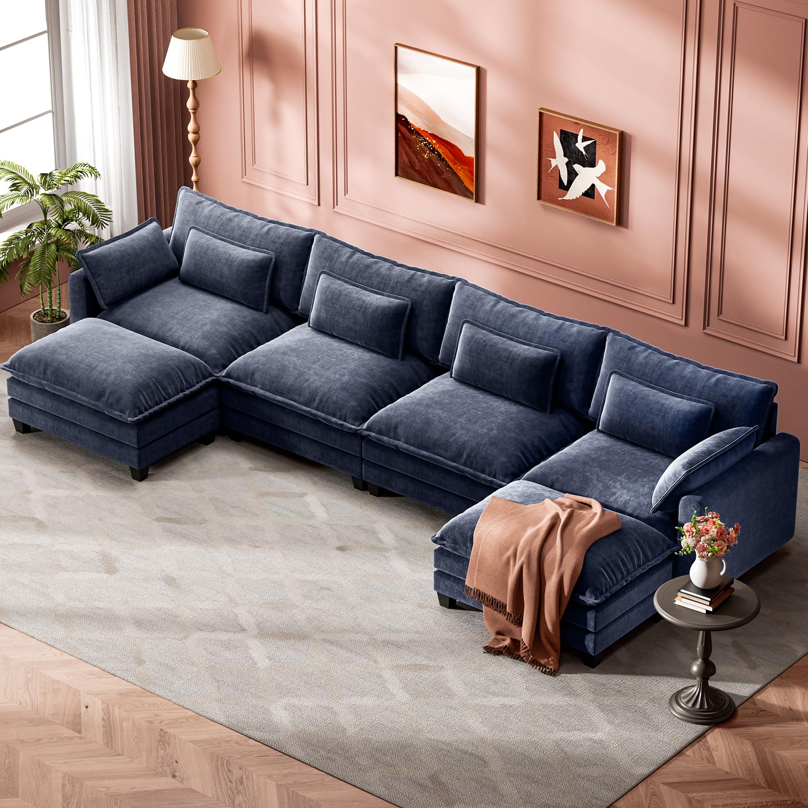 Slate Gray Chenille U-Shaped Cloud Sectional Sofa